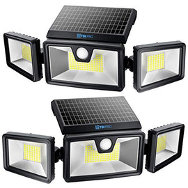 TBI Security Solar Lights Outdoor 216 LED 2200LM, 6500K - Extra-Wide Adjustable 360° 3 Heads with 3 Modes,Wireless Motion Sensor 40ft - Waterproof IP65 Spot Flood Lights Solar Powered 2200mah(2 Pack)